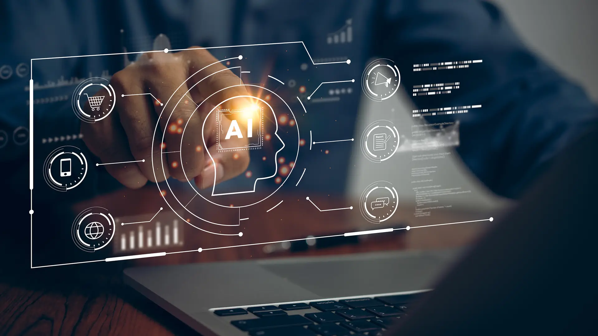 Artificial intelligence AI and CRM software automation technology.business use AI smart technology sales reports recording the sale of goods and making tax invoice. Robotic Process Automation RPA