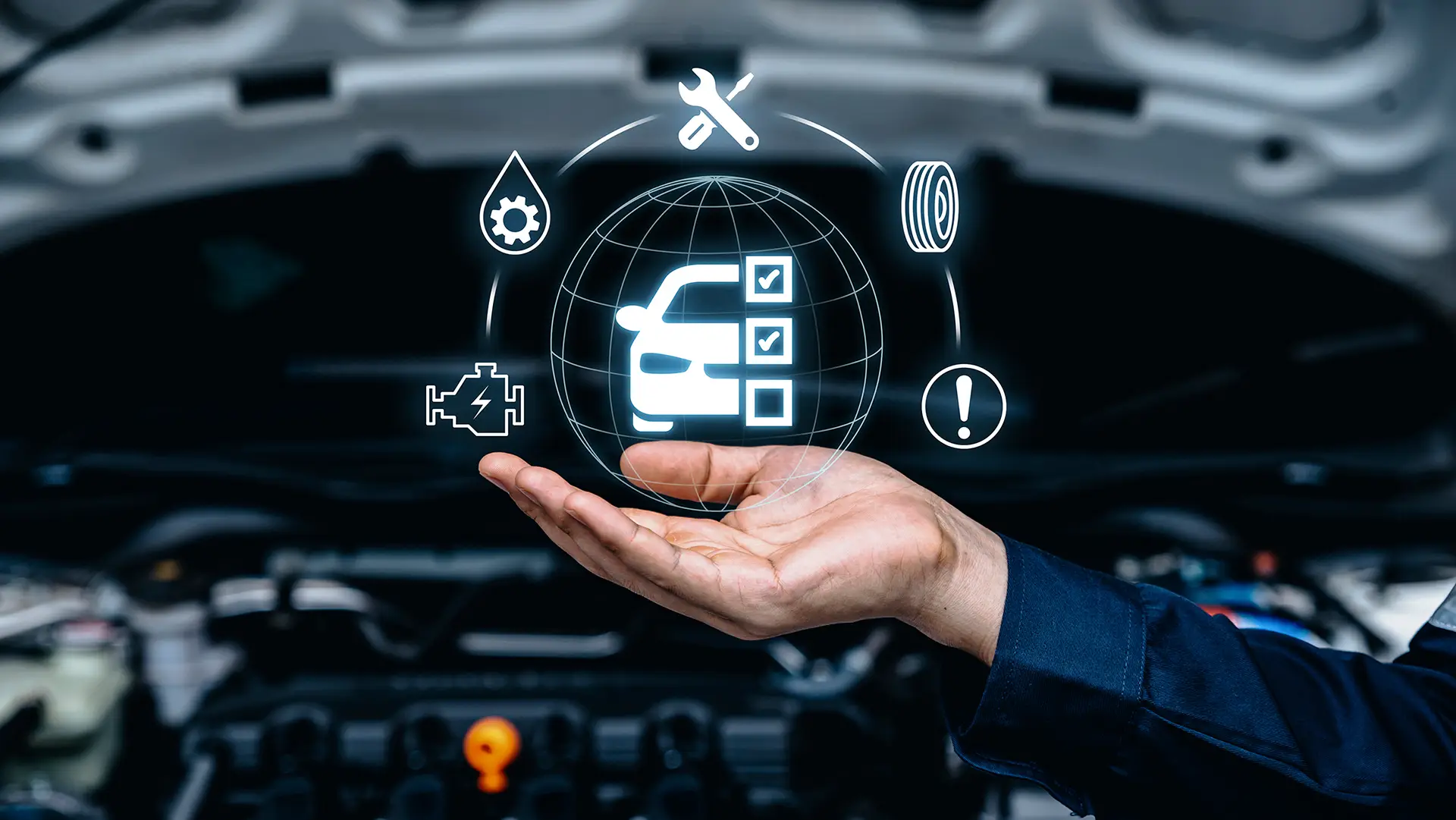 Hand of mechanic holding car service and checking